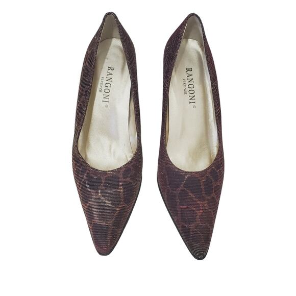 Rangoni Firenze | Color Shifting Gold Red Leopard Print Stiletto Point Toe Pumps - Picture 2 of 12